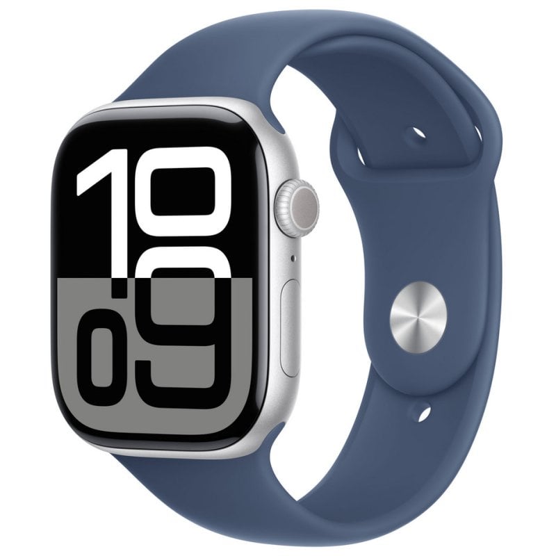 Apple Watch Series 10 GPS + Cellular 46mm Alumínio Prateado com Bracelete Desportiva Azul Denim M/L